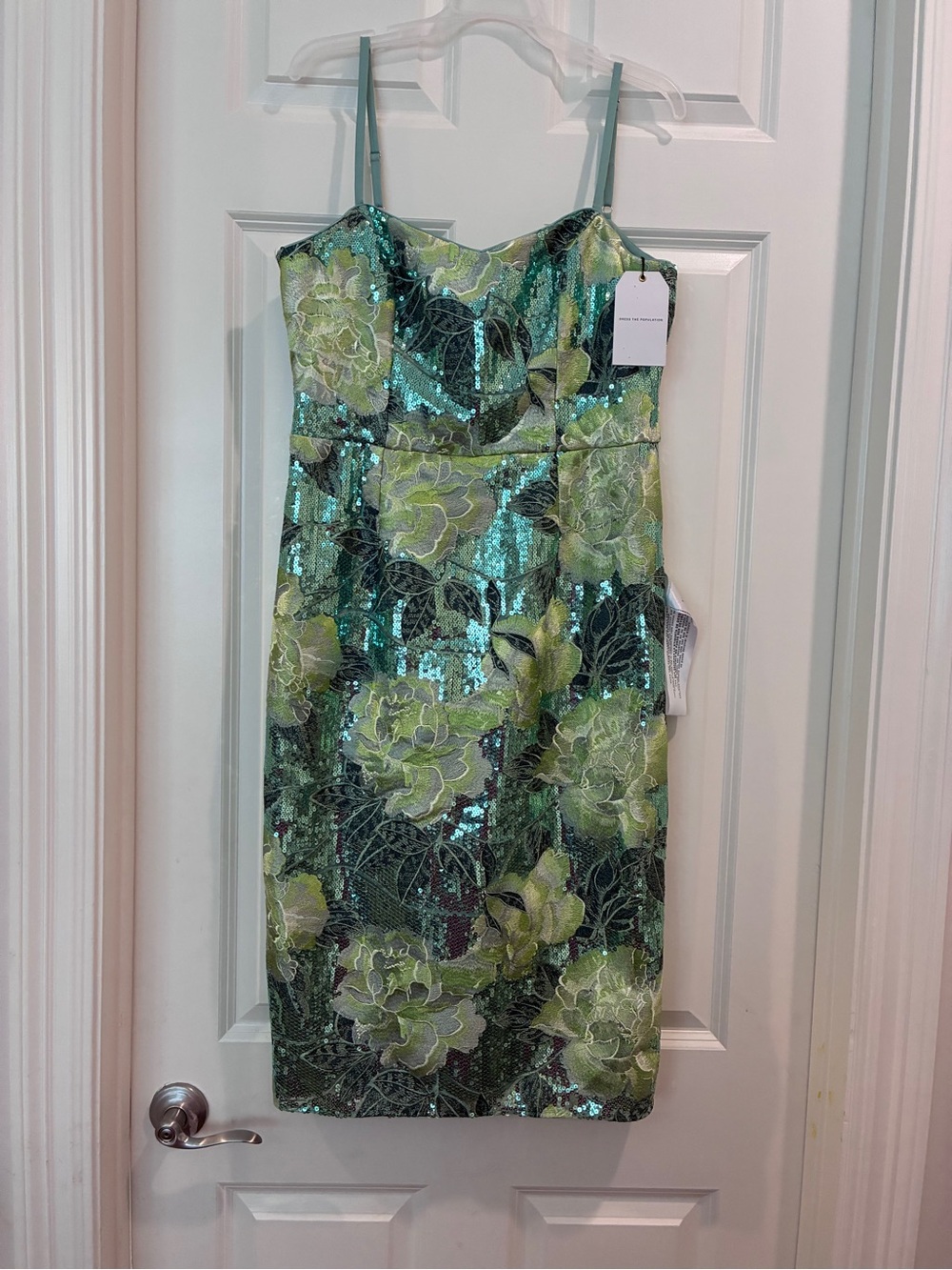 Dress the Population Green Sequin Floral Occasion Dress